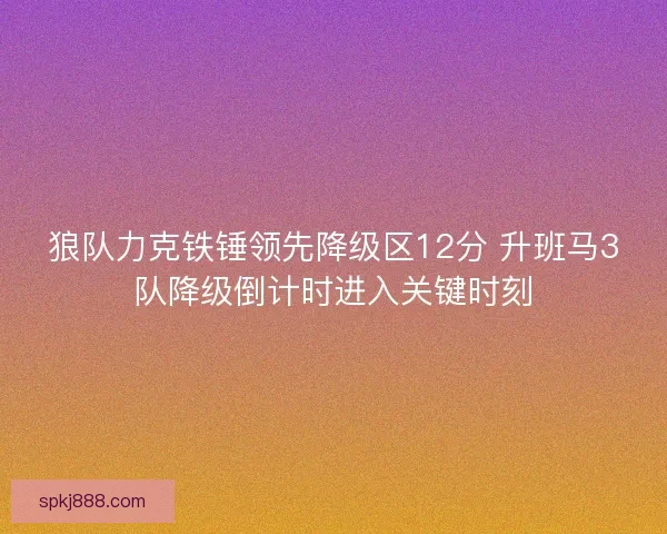 狼队力克铁锤领先降级区12分 升班马3队降级倒计时进入关键时刻